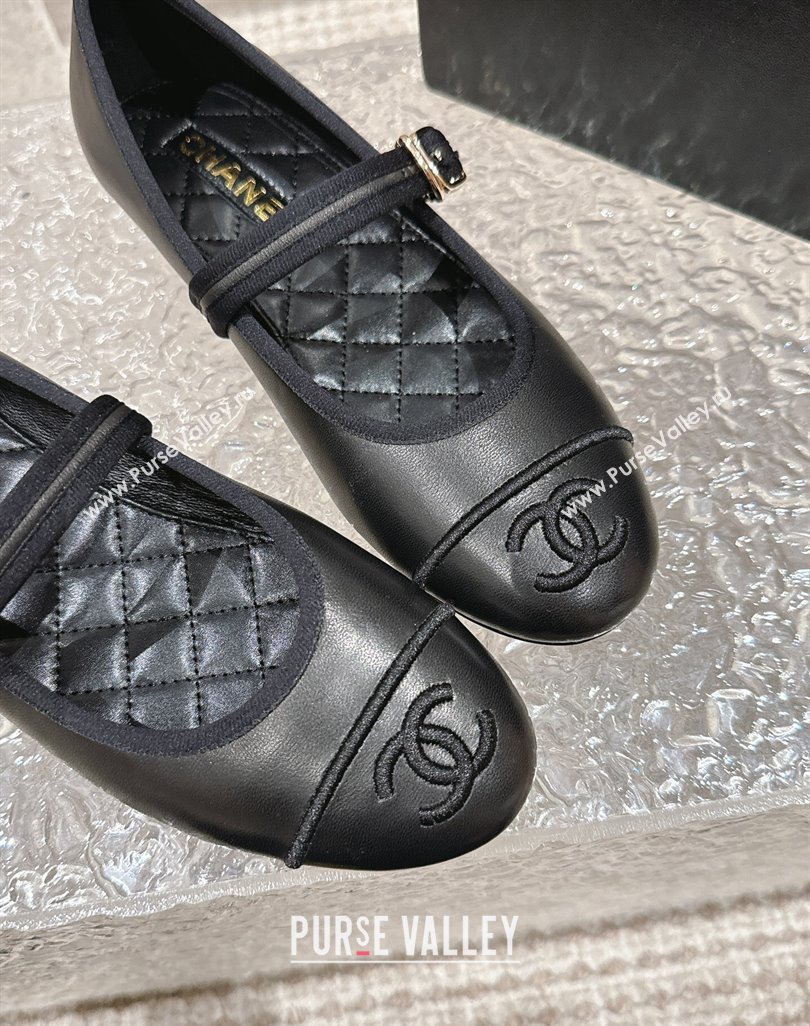 Chanel Calfskin Mary Janes Flat Ballet G45503 Black 2024 (MD-240423156)