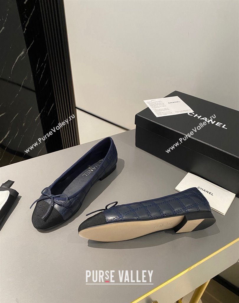 Chanel Quilted Lambskin Grosgrain Ballet Flat with Bow G45591 Dark Blue 2024 (MD-240423138)