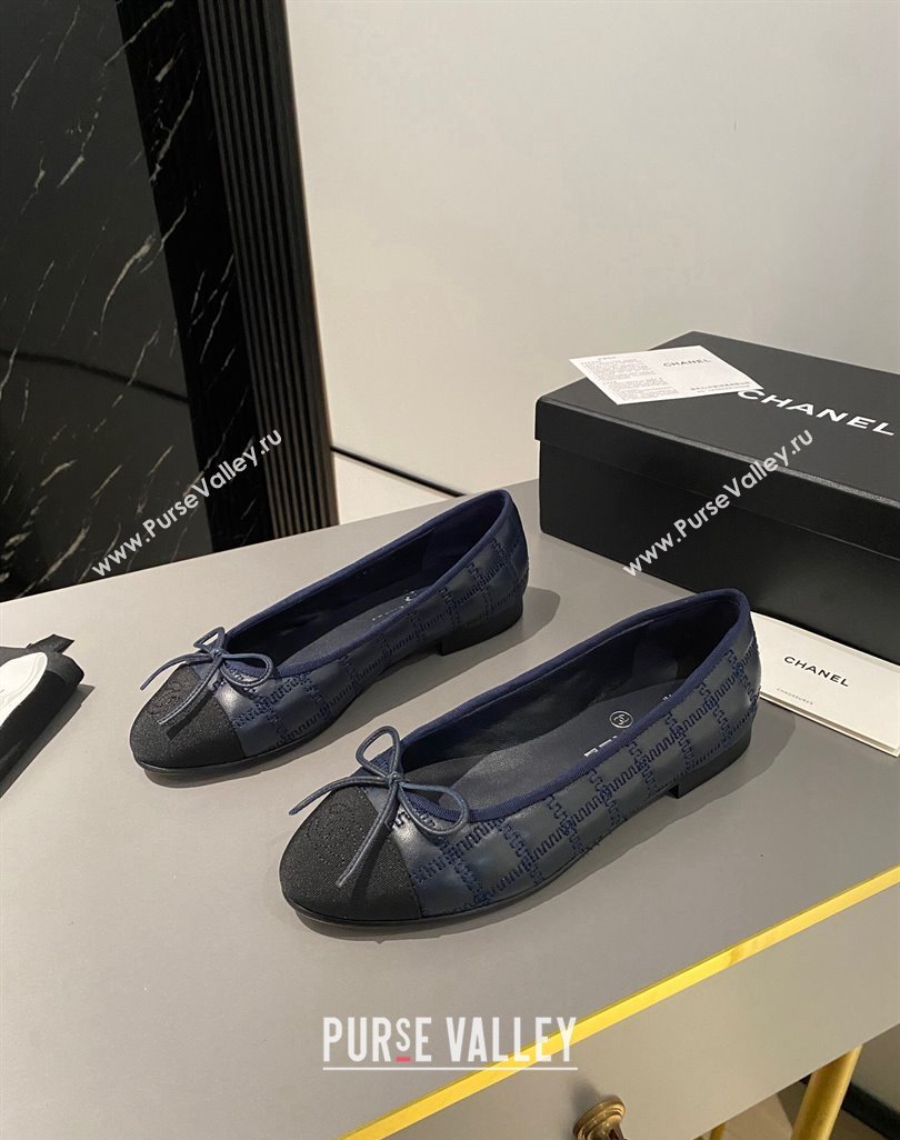 Chanel Quilted Lambskin Grosgrain Ballet Flat with Bow G45591 Dark Blue 2024 (MD-240423138)