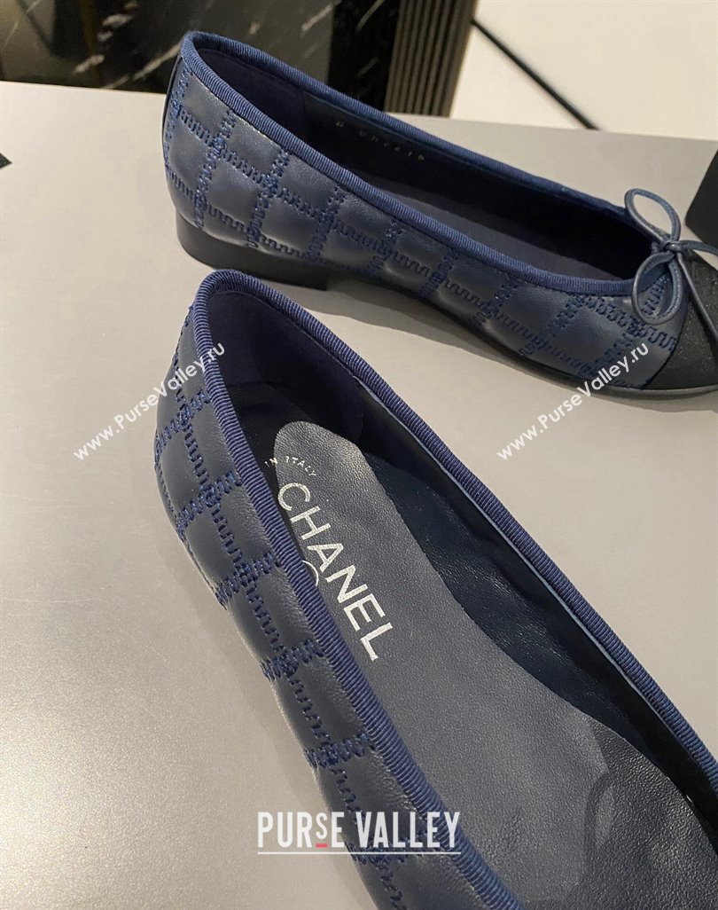 Chanel Quilted Lambskin Grosgrain Ballet Flat with Bow G45591 Dark Blue 2024 (MD-240423138)