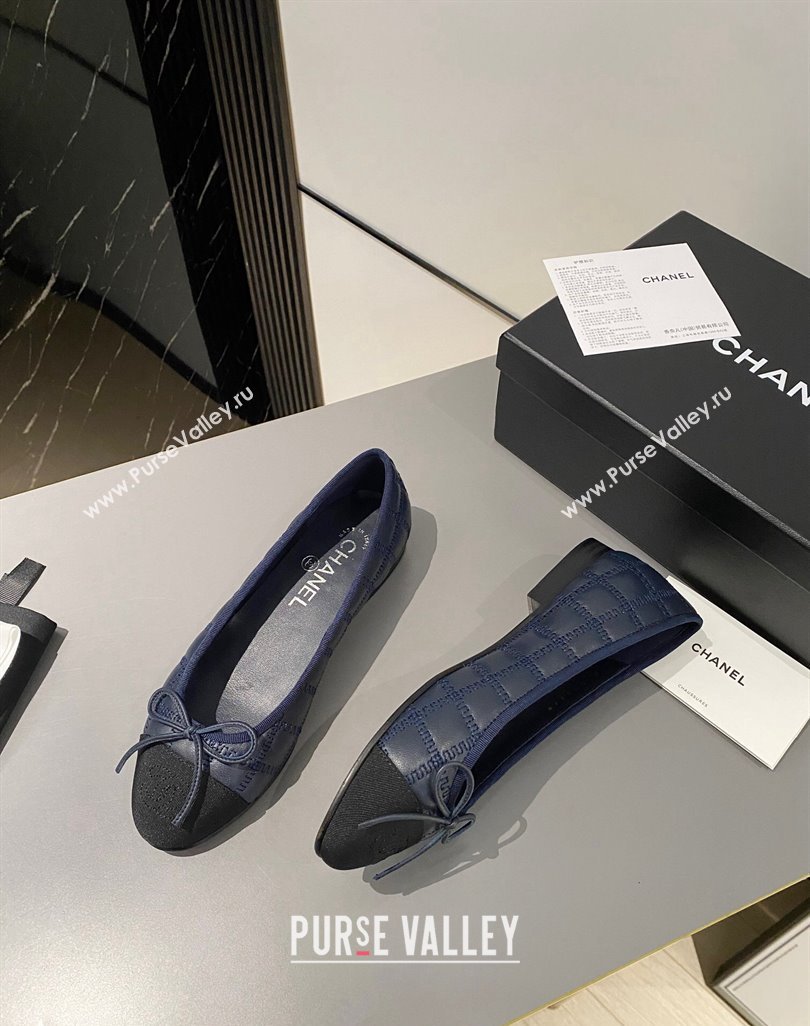 Chanel Quilted Lambskin Grosgrain Ballet Flat with Bow G45591 Dark Blue 2024 (MD-240423138)