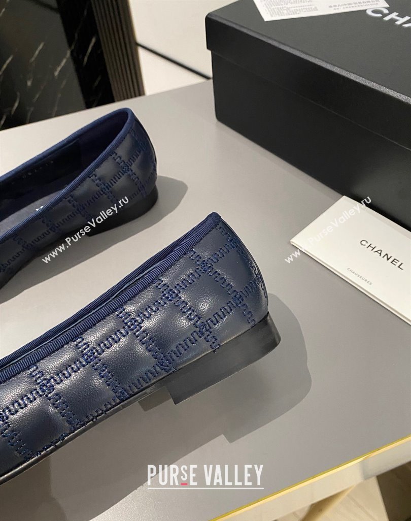Chanel Quilted Lambskin Grosgrain Ballet Flat with Bow G45591 Dark Blue 2024 (MD-240423138)