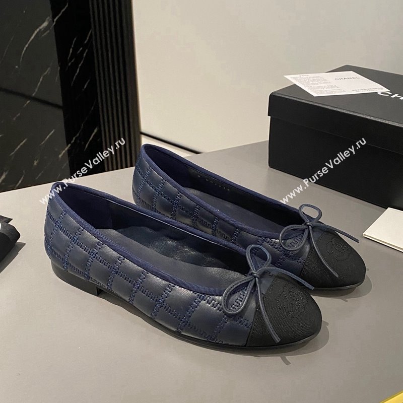 Chanel Quilted Lambskin Grosgrain Ballet Flat with Bow G45591 Dark Blue 2024 (MD-240423138)