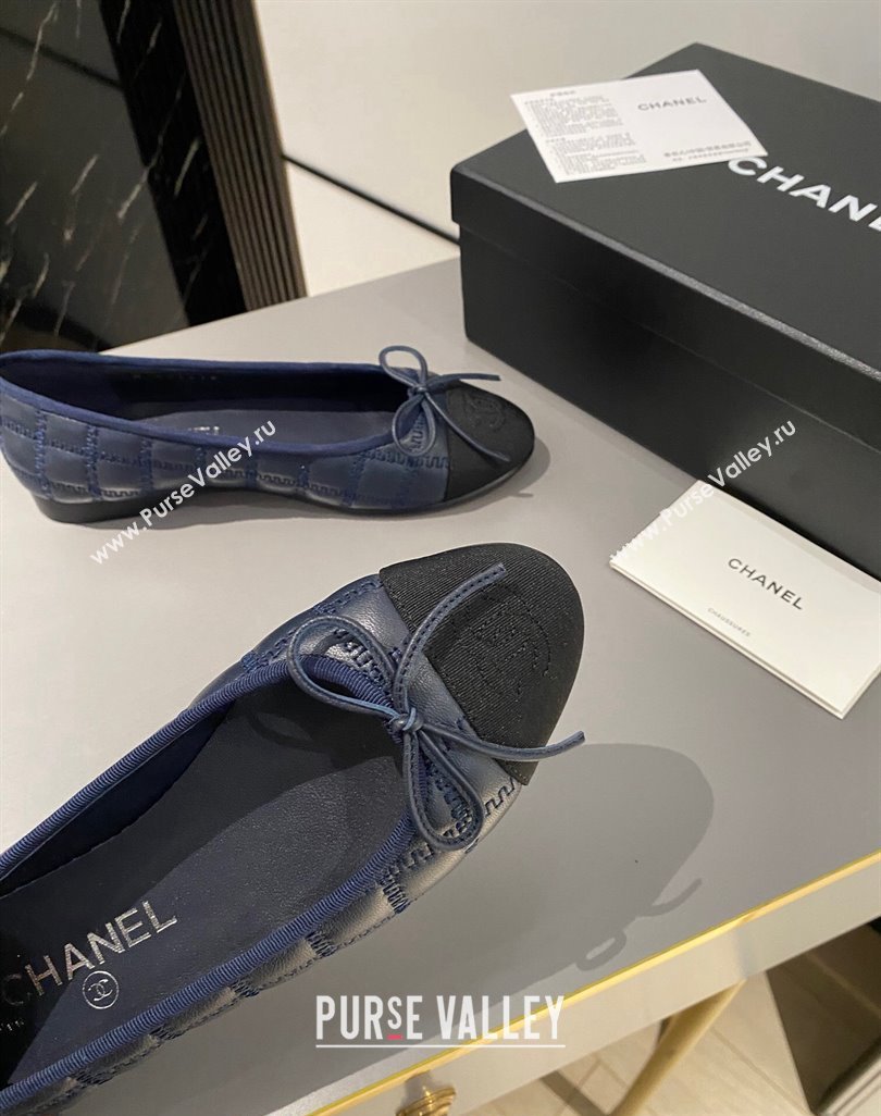 Chanel Quilted Lambskin Grosgrain Ballet Flat with Bow G45591 Dark Blue 2024 (MD-240423138)