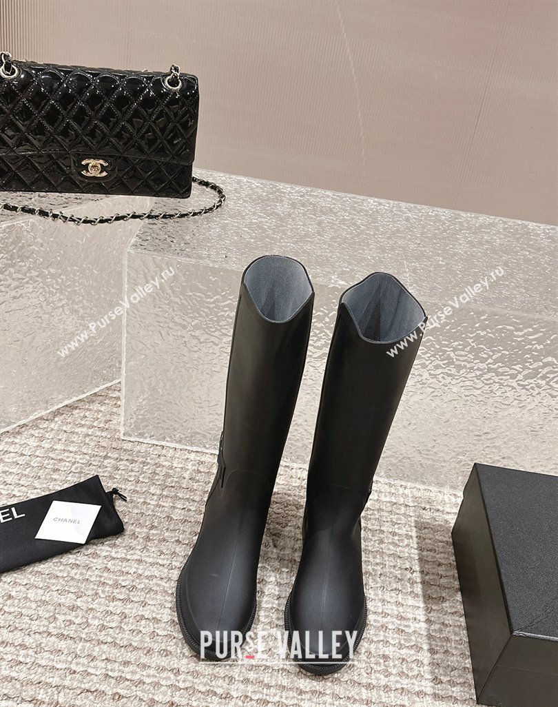 Chanel Rubber High Rain Boots with Buckle Black 2024 0425 (MD-240425063)