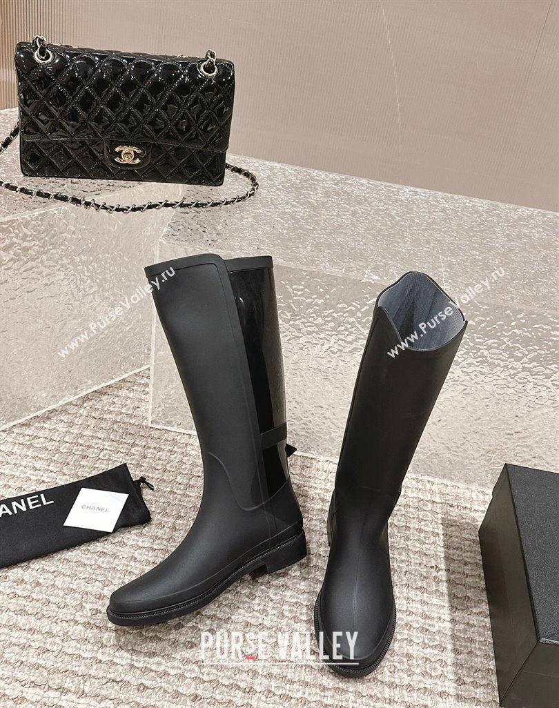 Chanel Rubber High Rain Boots with Buckle Black 2024 0425 (MD-240425063)