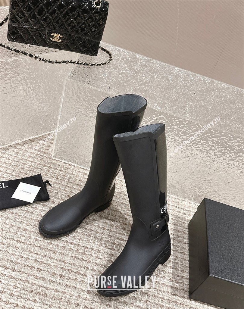 Chanel Rubber High Rain Boots with Buckle Black 2024 0425 (MD-240425063)