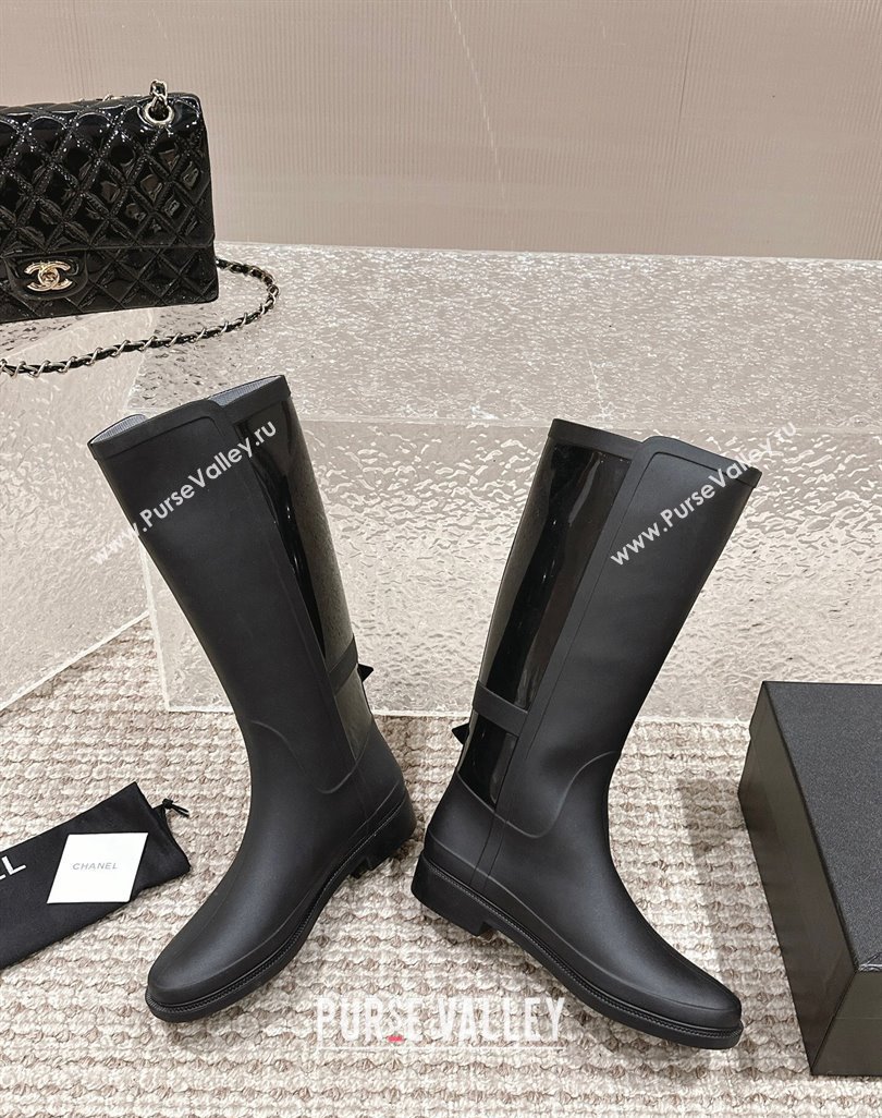 Chanel Rubber High Rain Boots with Buckle Black 2024 0425 (MD-240425063)