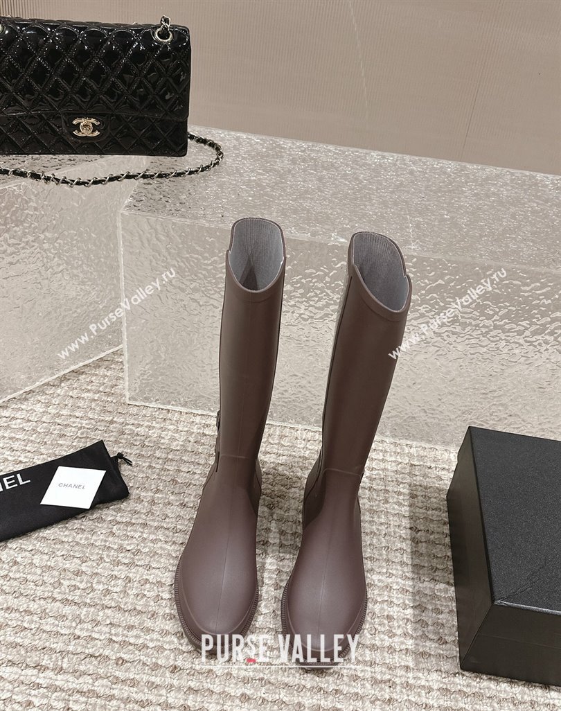 Chanel Rubber High Rain Boots with Buckle Brown 2024 0425 (MD-240425064)