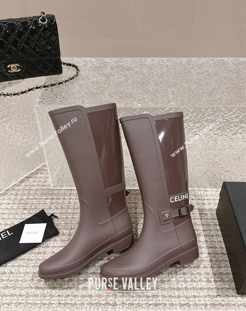 Chanel Rubber High Rain Boots with Buckle Brown 2024 0425 (MD-240425064)