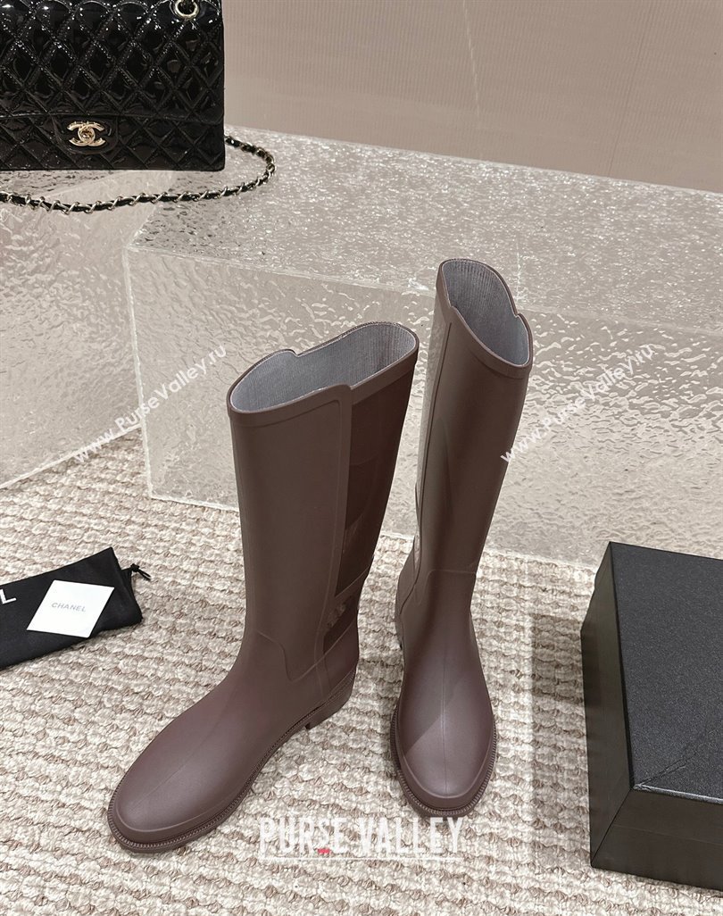 Chanel Rubber High Rain Boots with Buckle Brown 2024 0425 (MD-240425064)