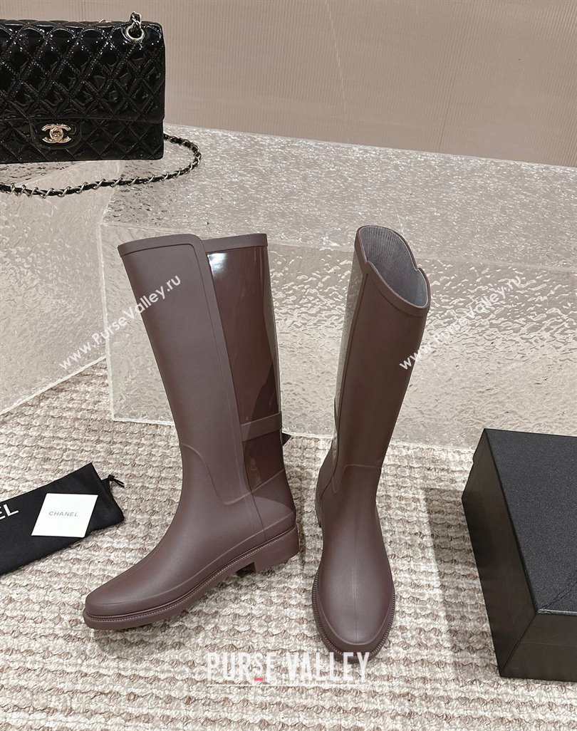 Chanel Rubber High Rain Boots with Buckle Brown 2024 0425 (MD-240425064)