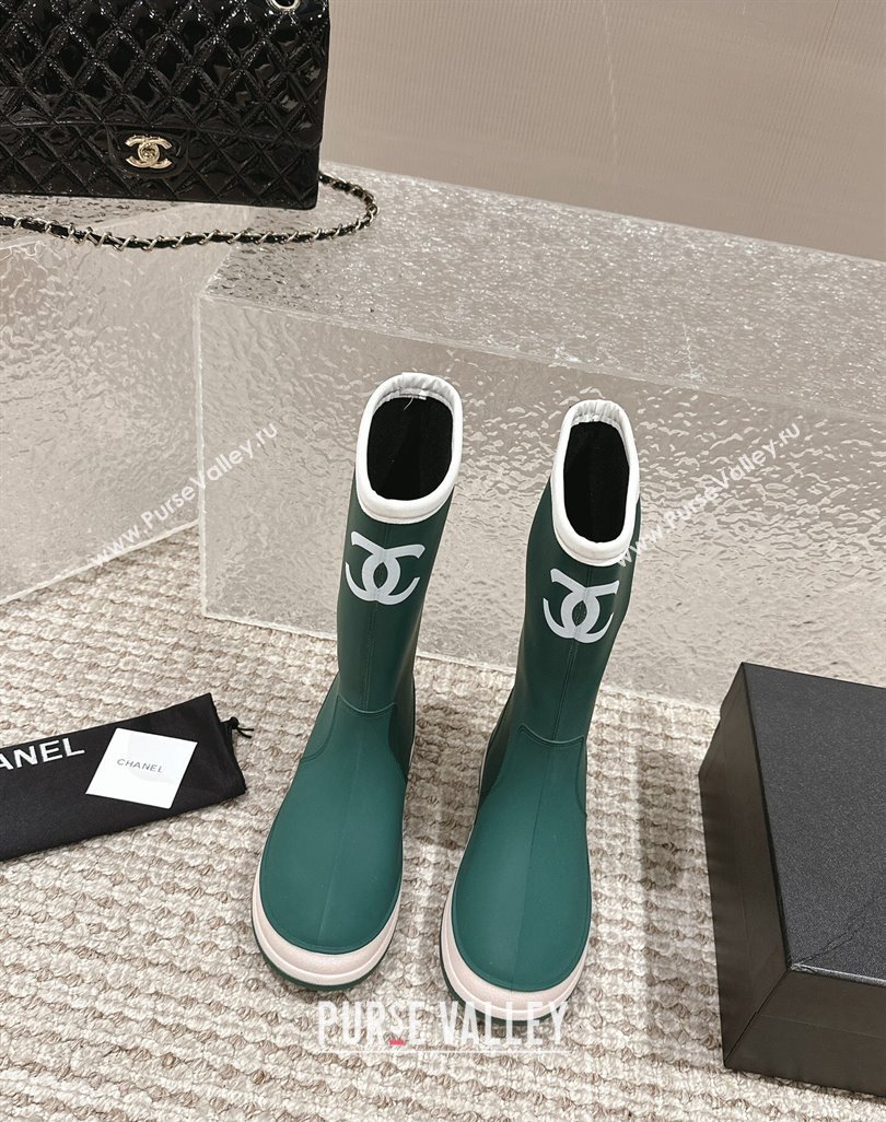 Chanel Rubber Ankle Rain Boots with White Trim Green 2024 0425 (MD-240425065)