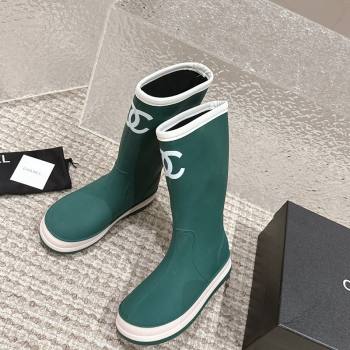 Chanel Rubber Ankle Rain Boots with White Trim Green 2024 0425 (MD-240425065)