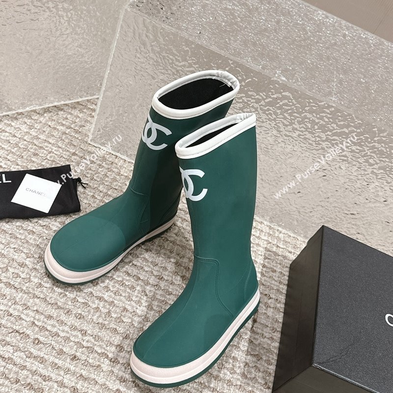 Chanel Rubber Ankle Rain Boots with White Trim Green 2024 0425 (MD-240425065)