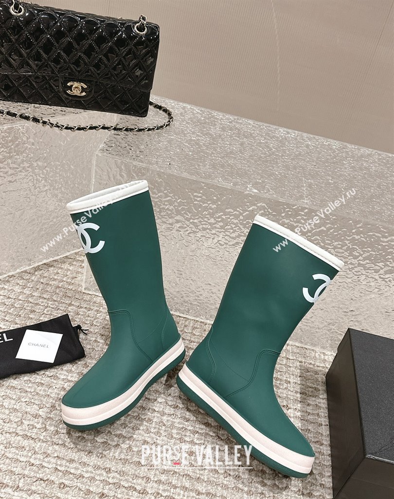 Chanel Rubber Ankle Rain Boots with White Trim Green 2024 0425 (MD-240425065)