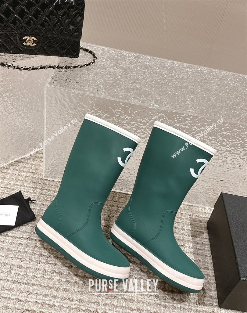 Chanel Rubber Ankle Rain Boots with White Trim Green 2024 0425 (MD-240425065)