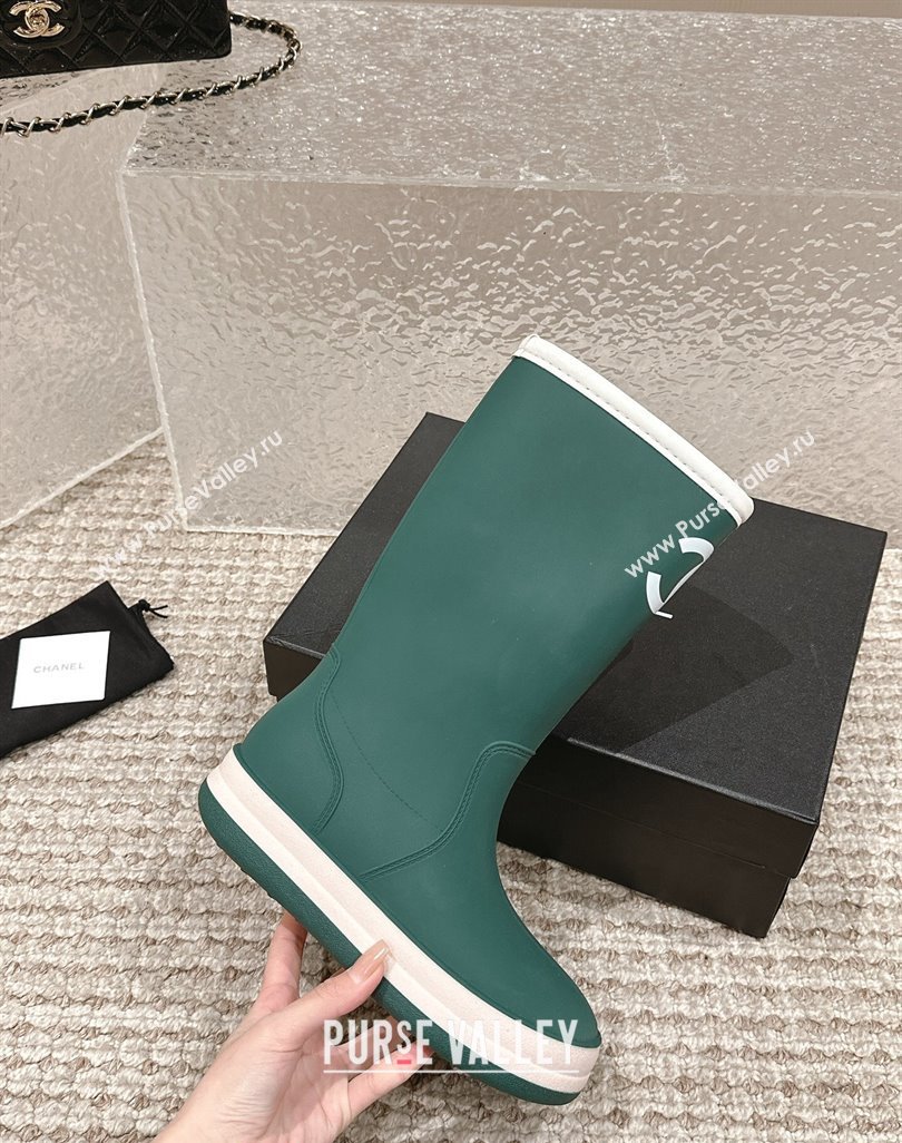 Chanel Rubber Ankle Rain Boots with White Trim Green 2024 0425 (MD-240425065)