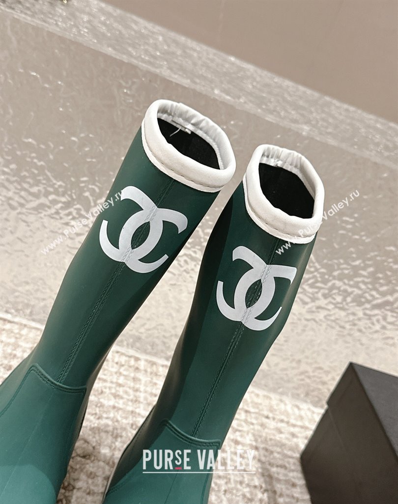 Chanel Rubber Ankle Rain Boots with White Trim Green 2024 0425 (MD-240425065)