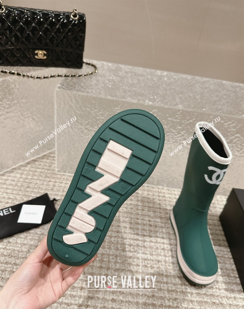 Chanel Rubber Ankle Rain Boots with White Trim Green 2024 0425 (MD-240425065)