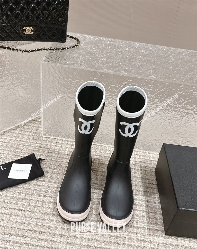 Chanel Rubber Ankle Rain Boots with White Trim Black 2024 0425 (MD-240425066)