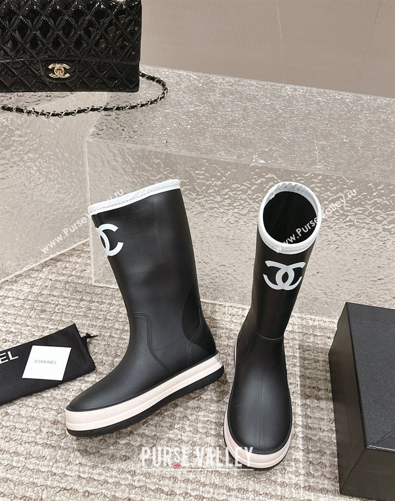Chanel Rubber Ankle Rain Boots with White Trim Black 2024 0425 (MD-240425066)