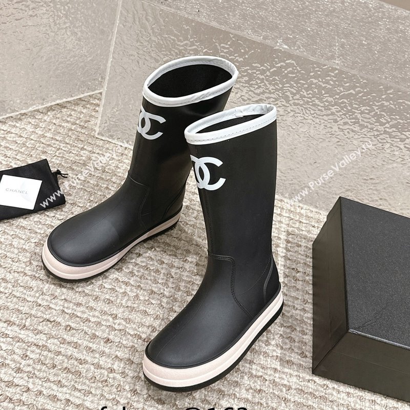 Chanel Rubber Ankle Rain Boots with White Trim Black 2024 0425 (MD-240425066)