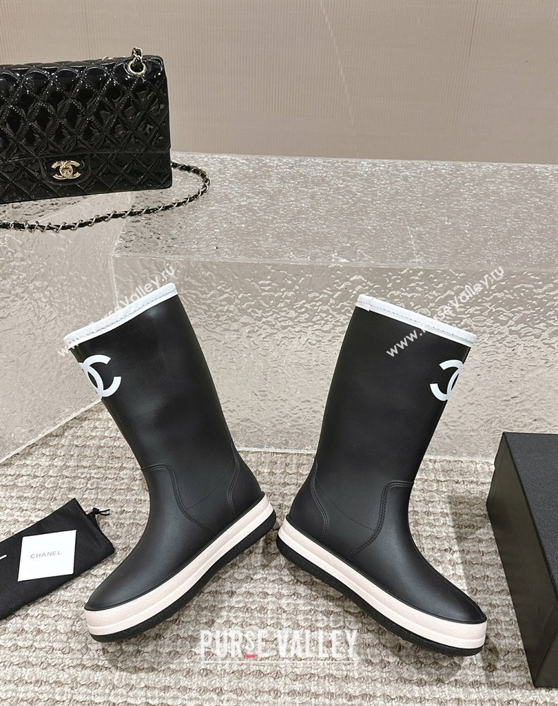 Chanel Rubber Ankle Rain Boots with White Trim Black 2024 0425 (MD-240425066)