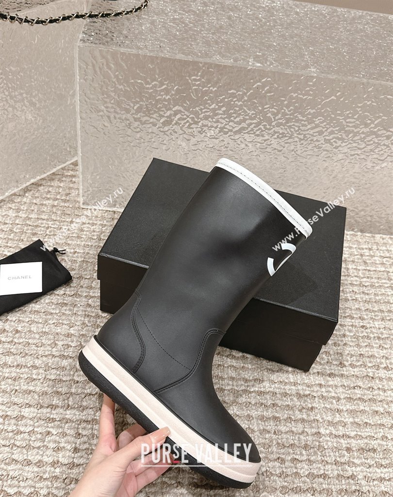 Chanel Rubber Ankle Rain Boots with White Trim Black 2024 0425 (MD-240425066)