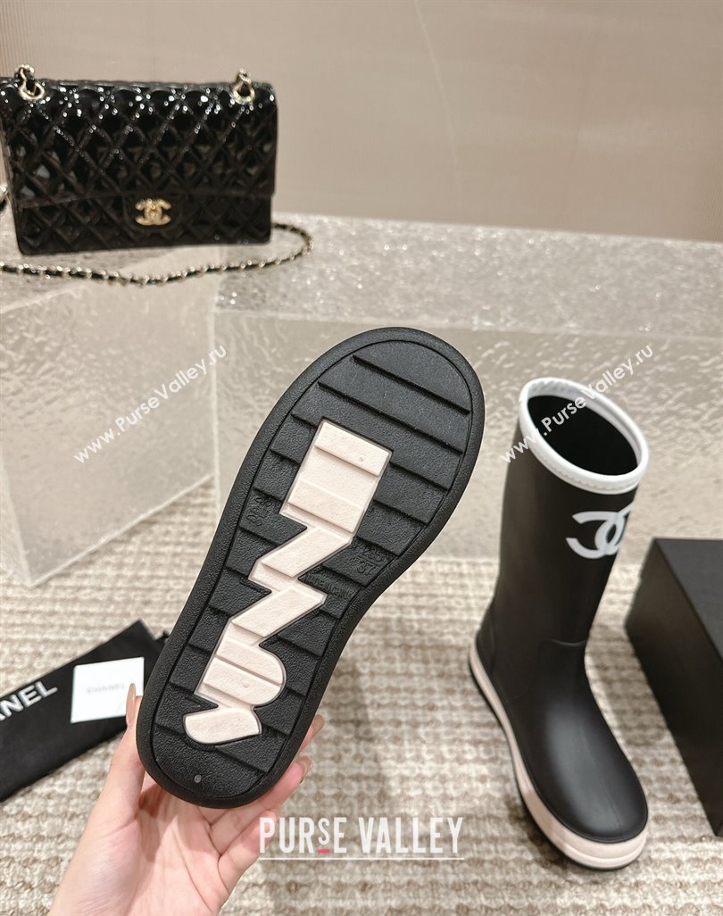 Chanel Rubber Ankle Rain Boots with White Trim Black 2024 0425 (MD-240425066)