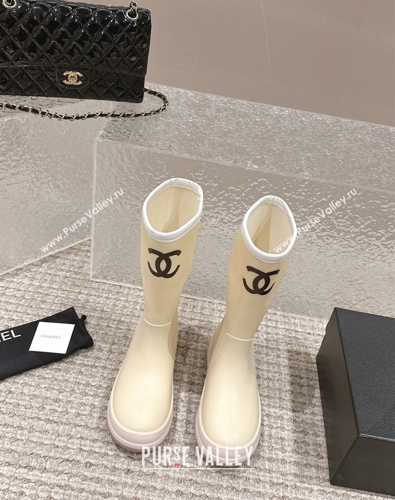 Chanel Rubber Ankle Rain Boots with White Trim Light Beige 2024 0425 (MD-240425067)