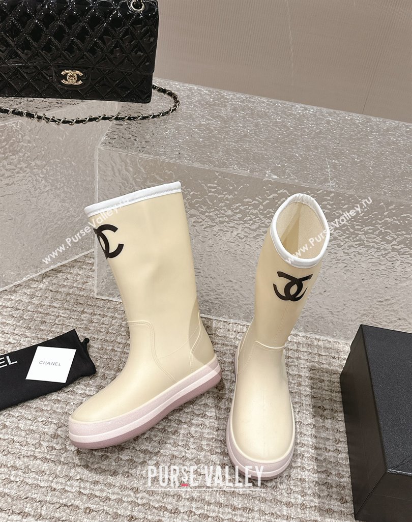 Chanel Rubber Ankle Rain Boots with White Trim Light Beige 2024 0425 (MD-240425067)