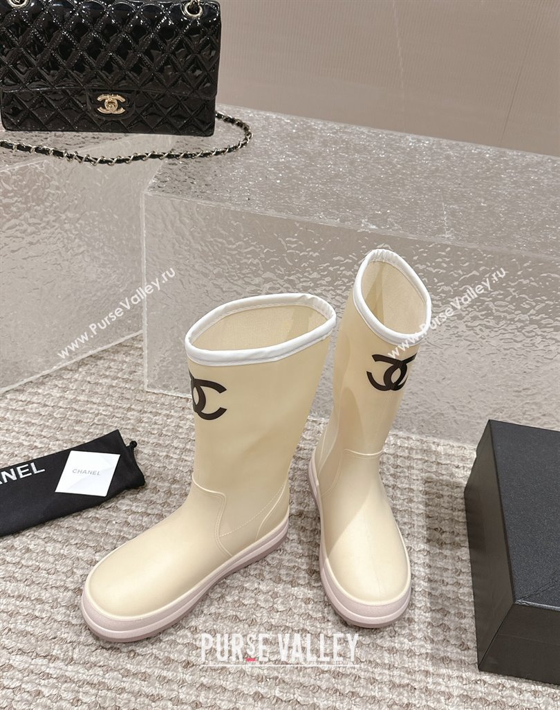 Chanel Rubber Ankle Rain Boots with White Trim Light Beige 2024 0425 (MD-240425067)