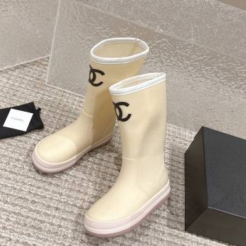 Chanel Rubber Ankle Rain Boots with White Trim Light Beige 2024 0425 (MD-240425067)