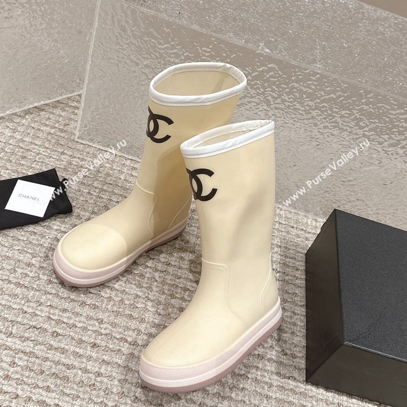 Chanel Rubber Ankle Rain Boots with White Trim Light Beige 2024 0425 (MD-240425067)