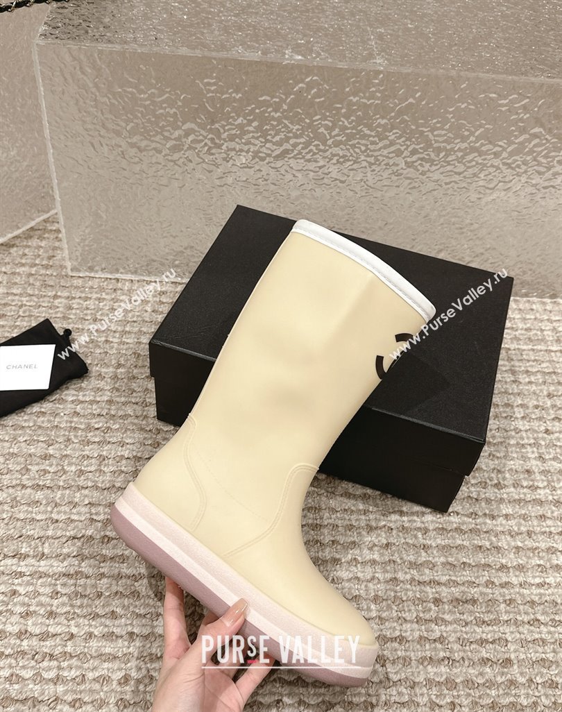 Chanel Rubber Ankle Rain Boots with White Trim Light Beige 2024 0425 (MD-240425067)