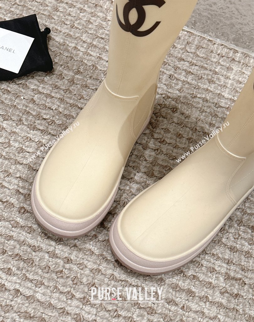 Chanel Rubber Ankle Rain Boots with White Trim Light Beige 2024 0425 (MD-240425067)