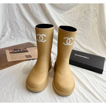 Chanel Rubber Ankle Rain Boots with Front CC Beige 2024 0425 (GDX-240425068)