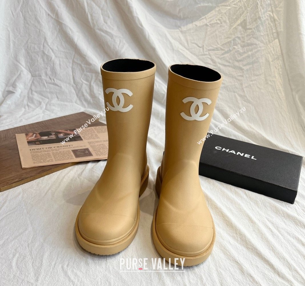 Chanel Rubber Ankle Rain Boots with Front CC Beige 2024 0425 (GDX-240425068)