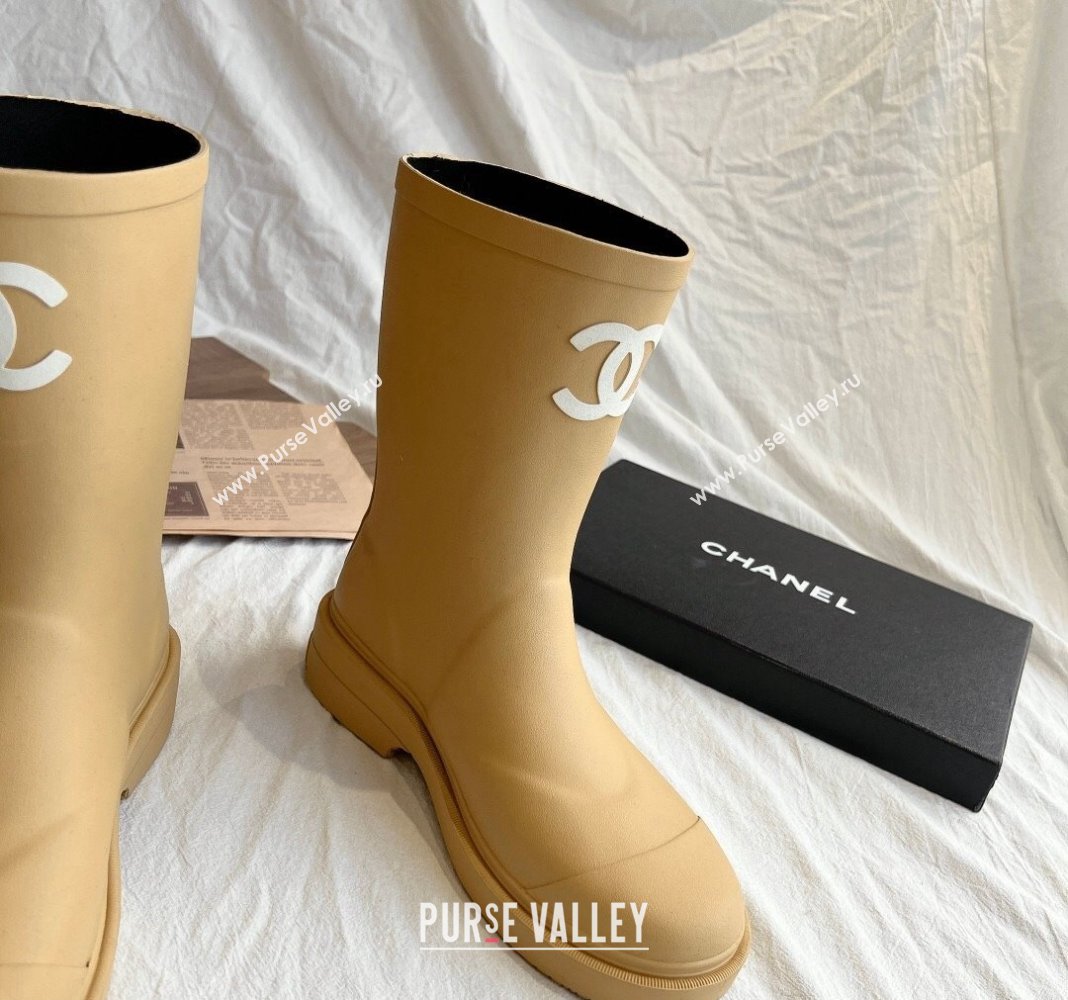 Chanel Rubber Ankle Rain Boots with Front CC Beige 2024 0425 (GDX-240425068)