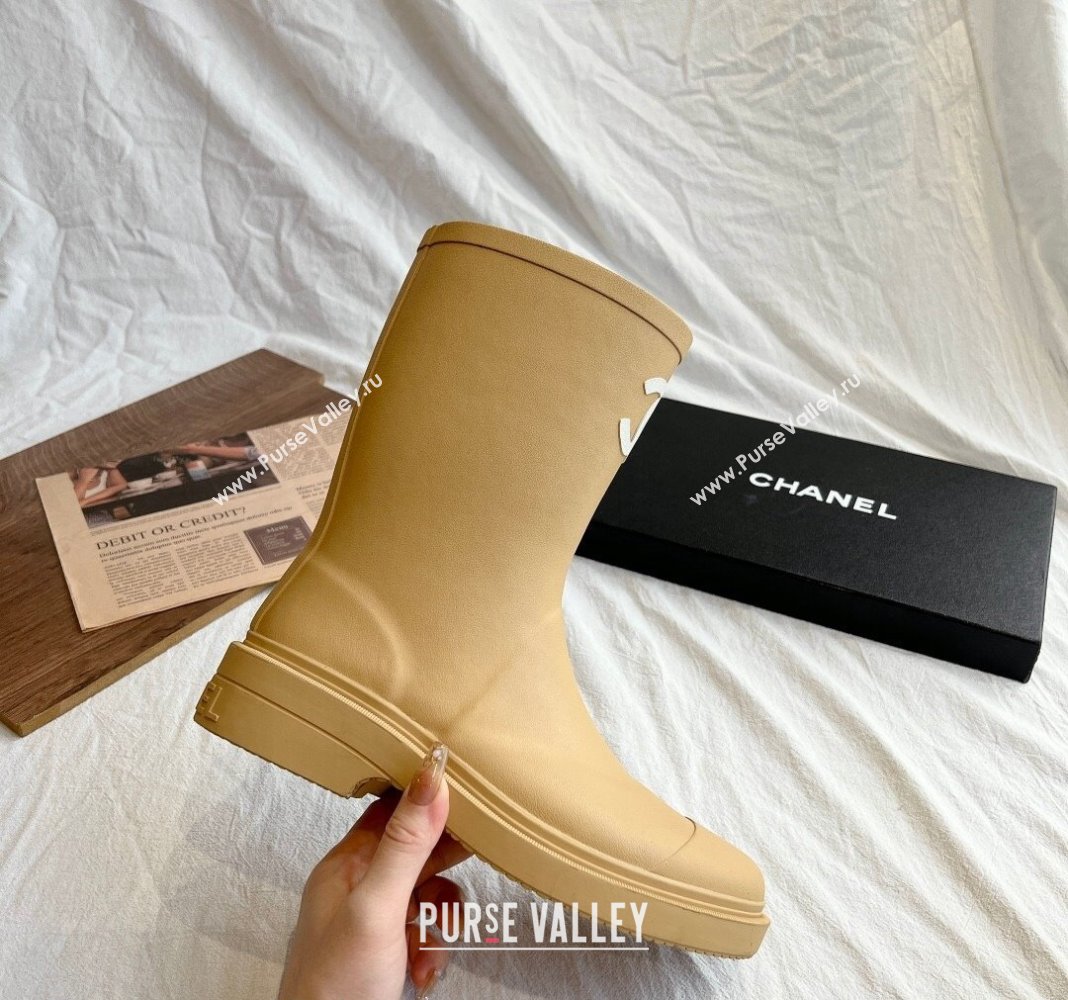 Chanel Rubber Ankle Rain Boots with Front CC Beige 2024 0425 (GDX-240425068)