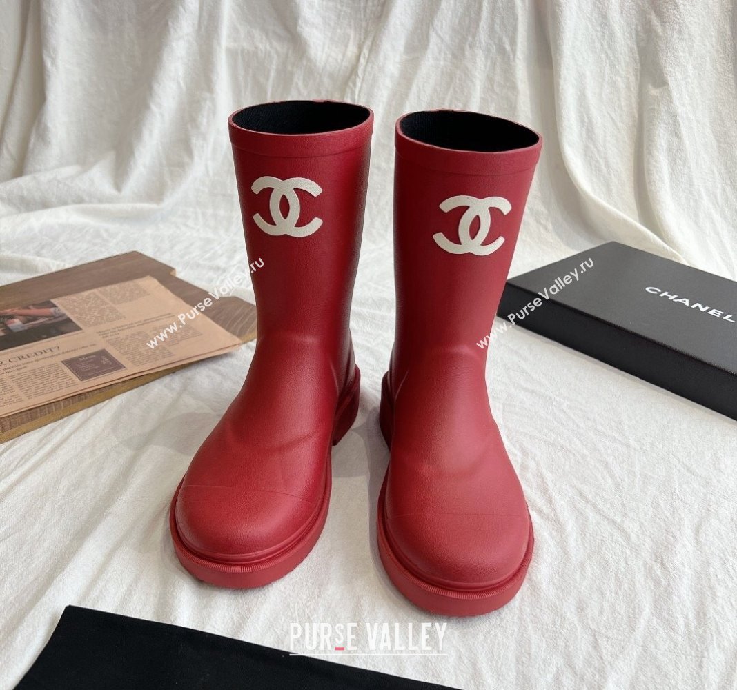 Chanel Rubber Ankle Rain Boots with Front CC Red 2024 0425 (GDX-240425069)