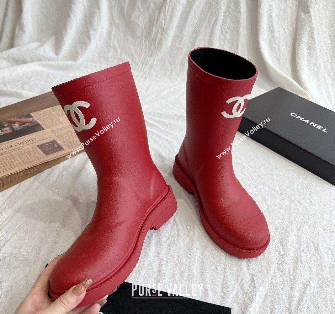 Chanel Rubber Ankle Rain Boots with Front CC Red 2024 0425 (GDX-240425069)