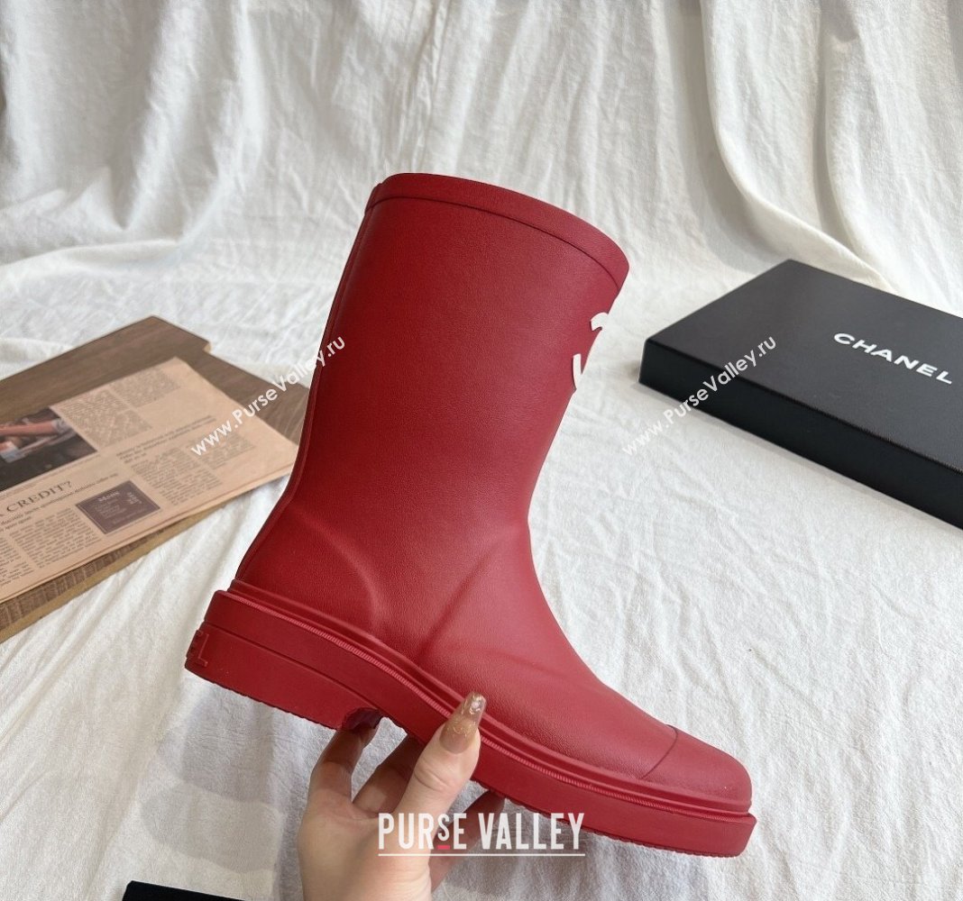 Chanel Rubber Ankle Rain Boots with Front CC Red 2024 0425 (GDX-240425069)