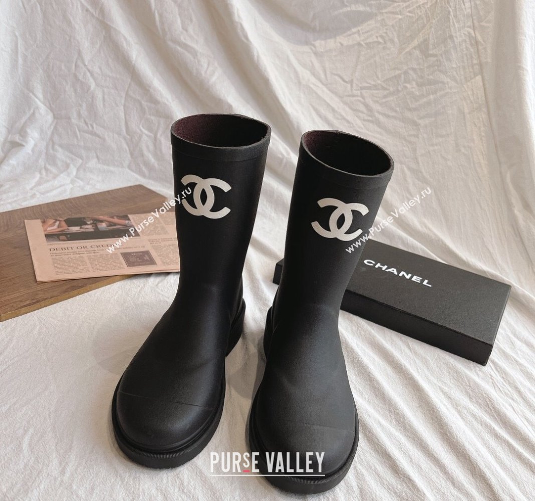 Chanel Rubber Ankle Rain Boots with Front CC Black 2024 0425 (GDX-240425071)