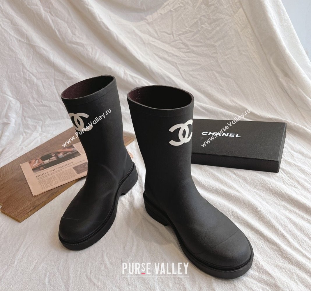 Chanel Rubber Ankle Rain Boots with Front CC Black 2024 0425 (GDX-240425071)