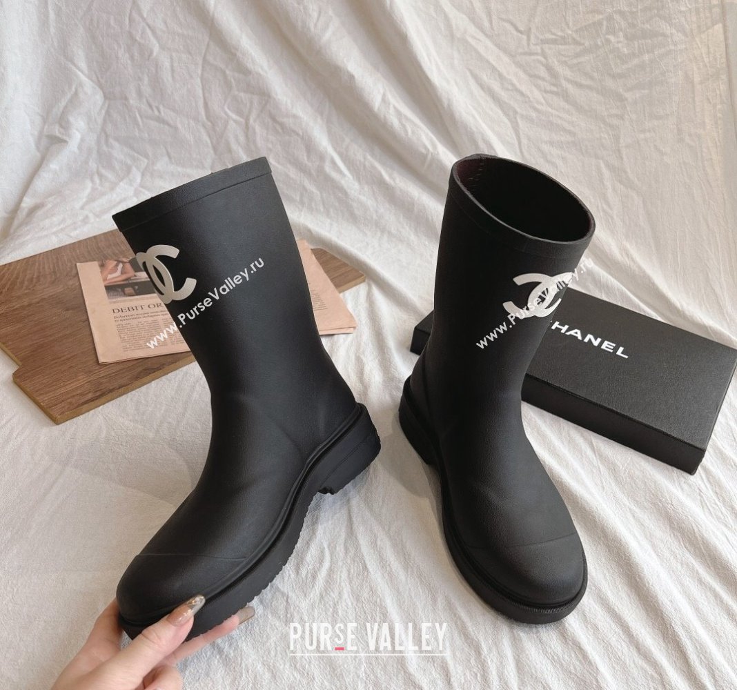 Chanel Rubber Ankle Rain Boots with Front CC Black 2024 0425 (GDX-240425071)