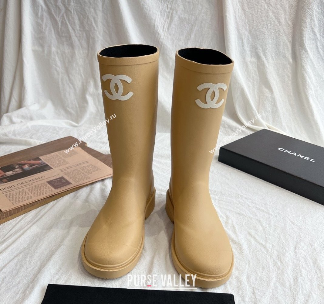 Chanel Rubber Medium Rain Boots with Front CC Beige 2024 0425 (GDX-240425072)