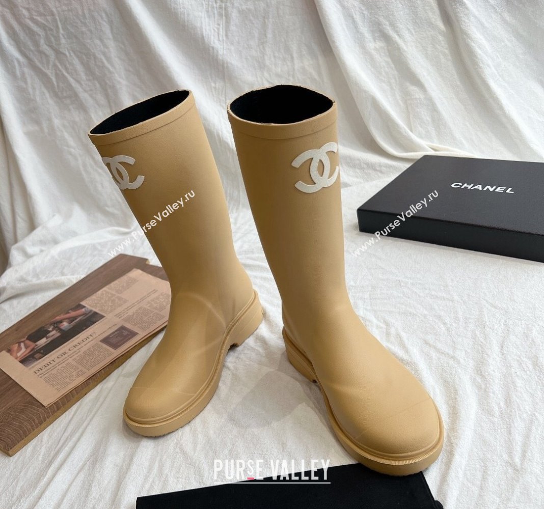 Chanel Rubber Medium Rain Boots with Front CC Beige 2024 0425 (GDX-240425072)