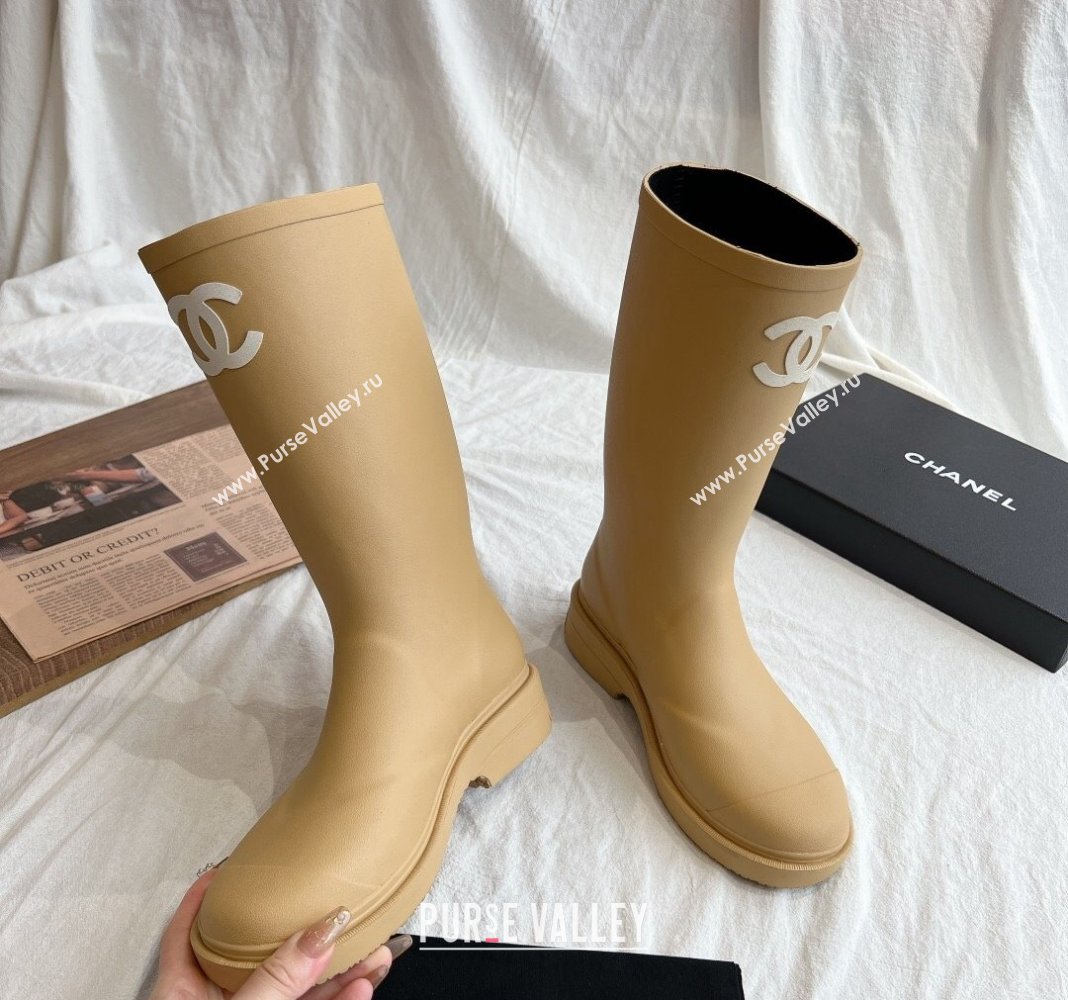 Chanel Rubber Medium Rain Boots with Front CC Beige 2024 0425 (GDX-240425072)